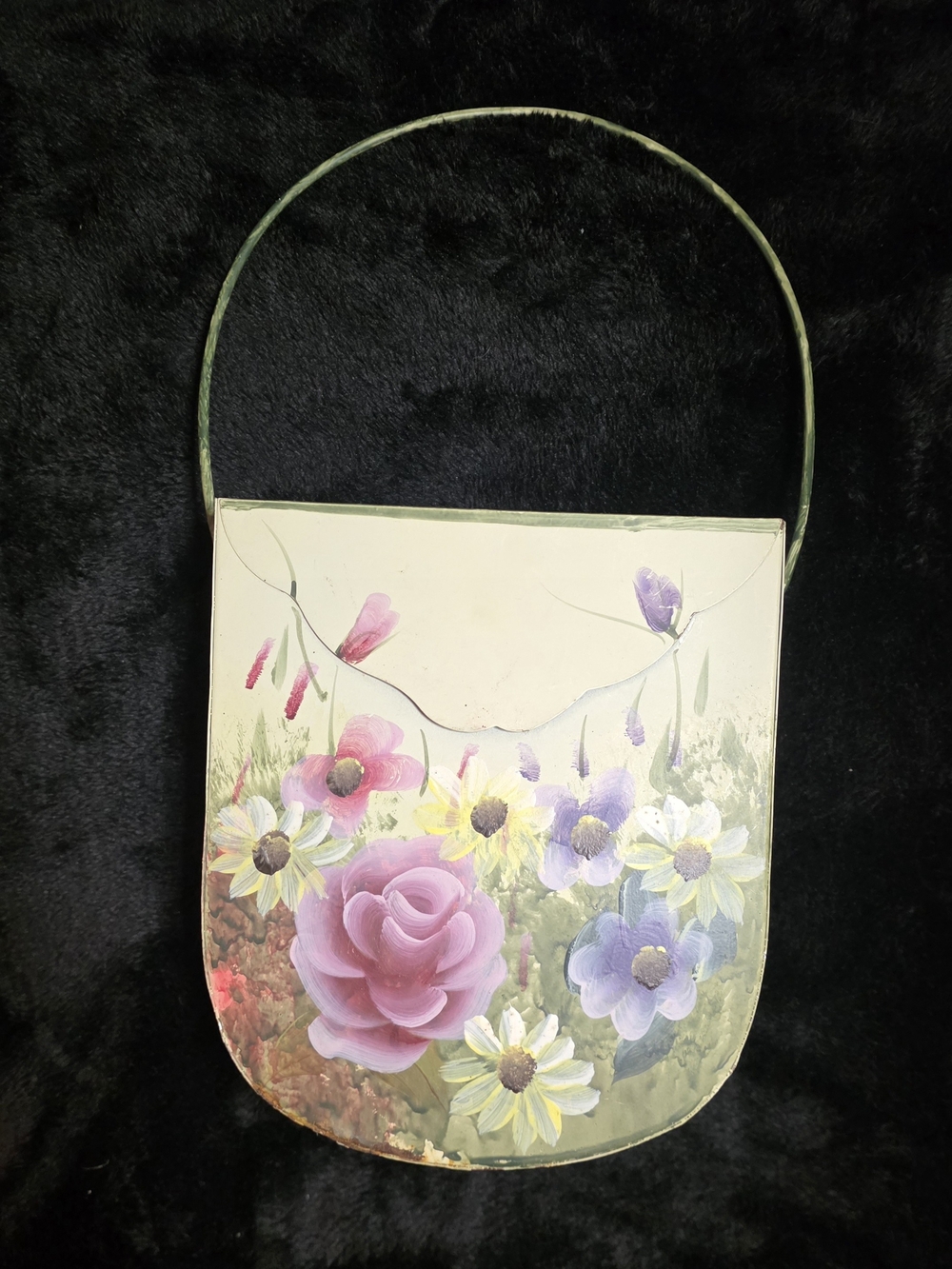 Floral Hand-Painted Metal Wall Pocket Shabby Chic 7x6